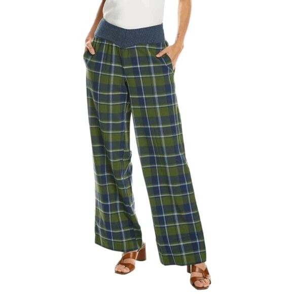 WeWoreWhat Green and Navy Plaid Pant NWT Size Small Low Rise Plaid Knit Pants - Picture 1 of 6